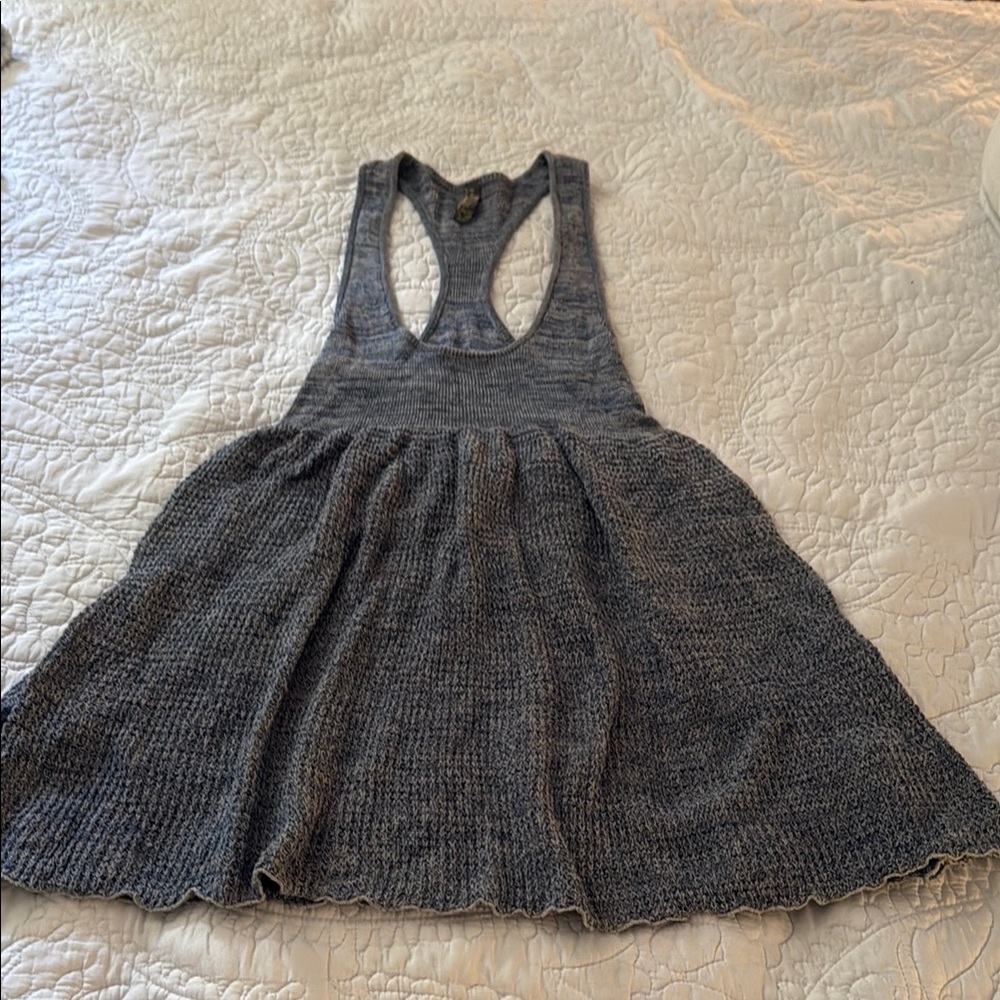 Free People Gray Pleated Ribbed Halter Tunic
